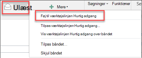 Føj til værktøjslinjen Hurtig adgang i Outlook