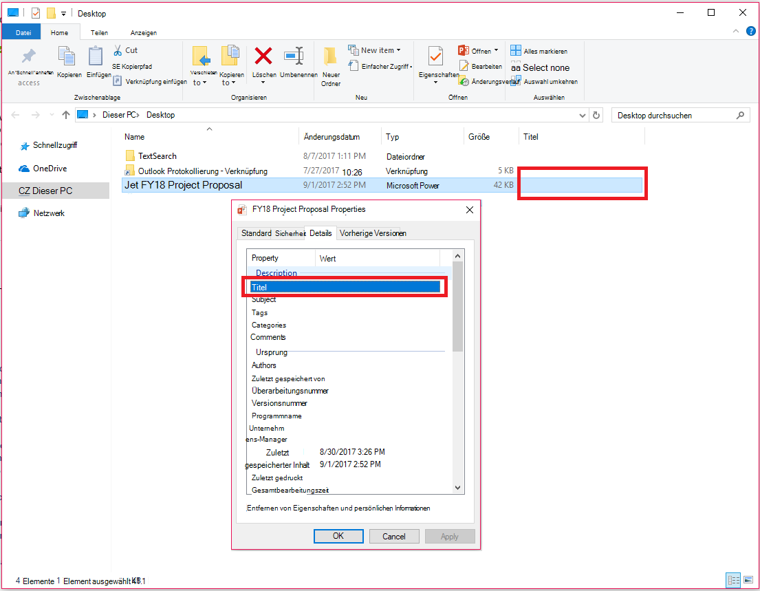 Office-Dokumenteigenschaften im Datei-Explorer von Windows