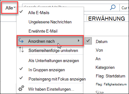 Outlook-Menü "Alle"