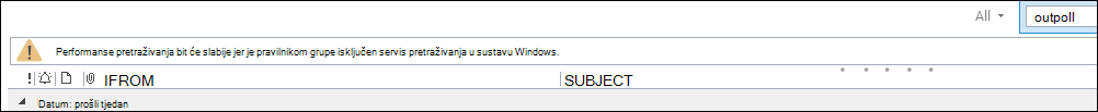 Upozorenje o pretraživanju programa Outlook