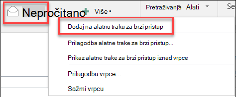 Dodavanje na alatnu traku za brzi pristup u programu Outlook