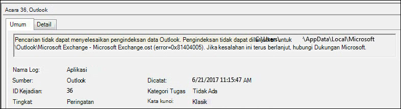 Peringatan Log Aktivitas Outlook