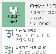 업데이트 옵션 드롭다운 목록에서 지금 업데이트 선택