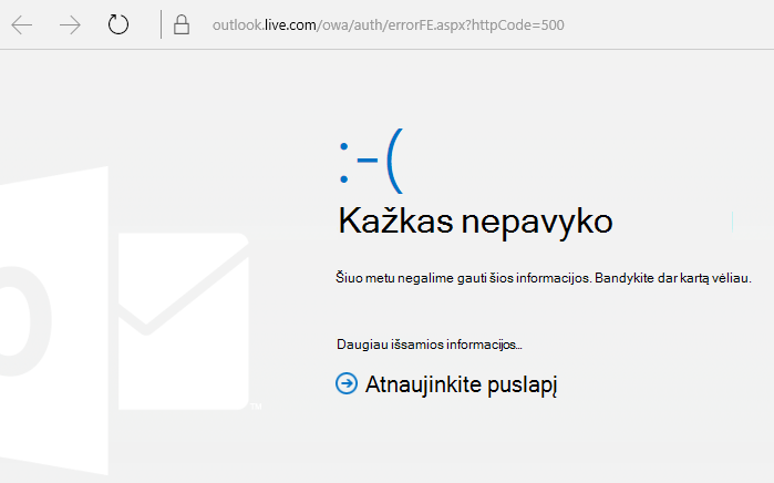 „Outlook.com“ Klaidos kodas „500 – įvyko nežinoma klaida“