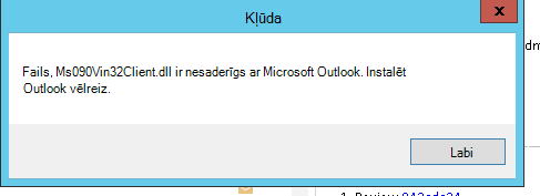 Outlook avārijas kļūda