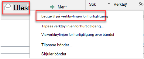 Legg til på verktøylinjen for hurtigtilgang i Outlook