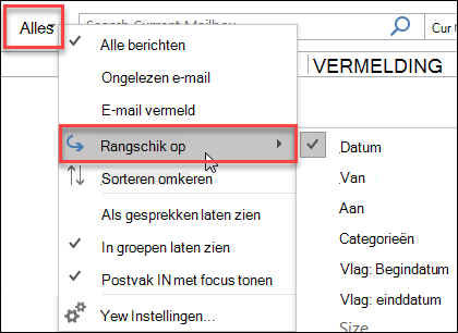 Menu Alles in Outlook