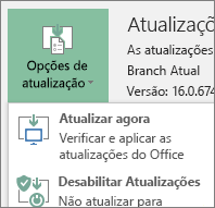 Selecione Atualizar Agora no menu suspenso Opções de Atualização