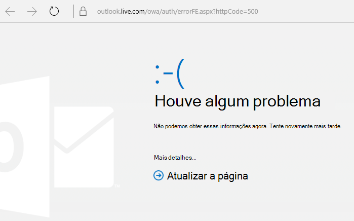 Outlook.com "Algo deu errado" erro código 500