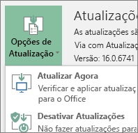 Selecione Atualizar Agora no menu pendente Opções de Atualização