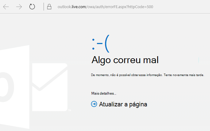 Código de erro 500 "Algo correu mal" do Outlook.com