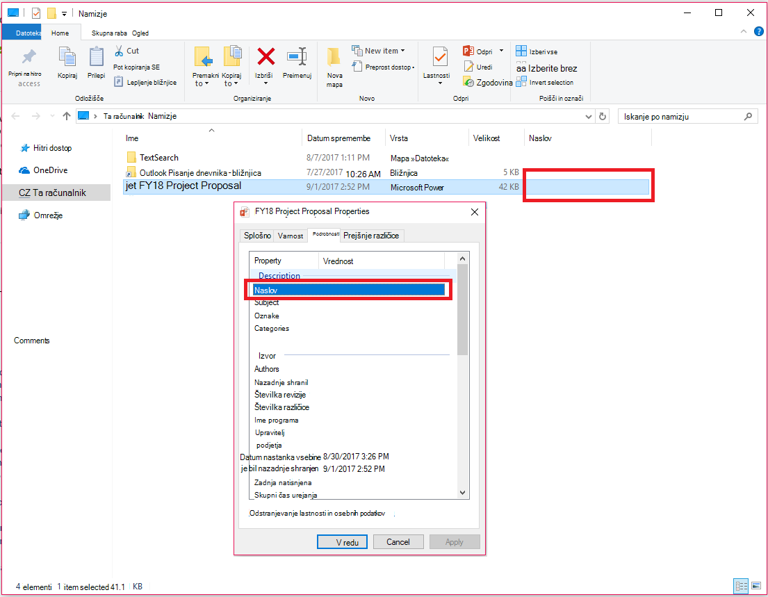 Lastnosti Officeovega dokumenta v Raziskovalcu