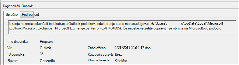 Opozorilo Outlookovega dnevnika dogodkov